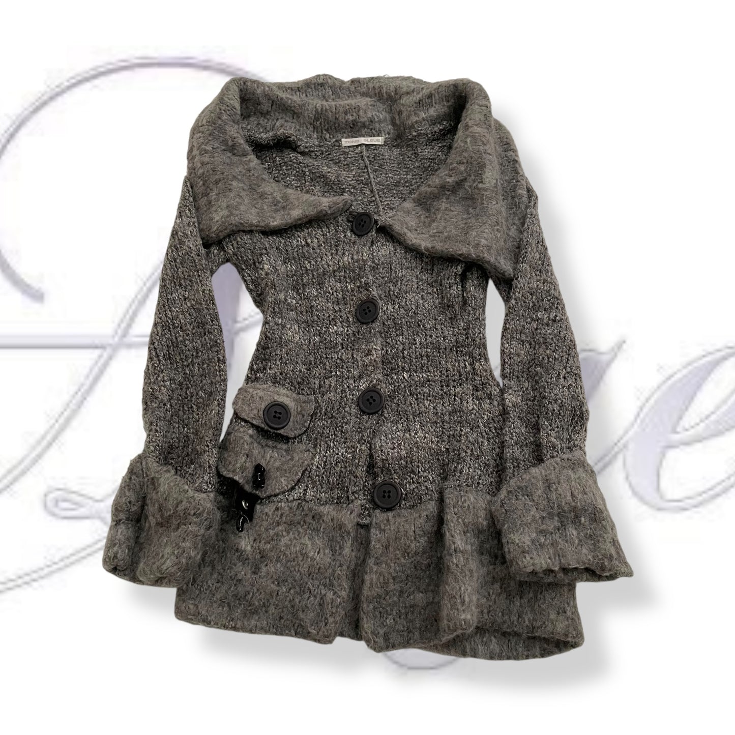 zone bleue grey fluffy knit wide collar asymmetric cardigan jacket