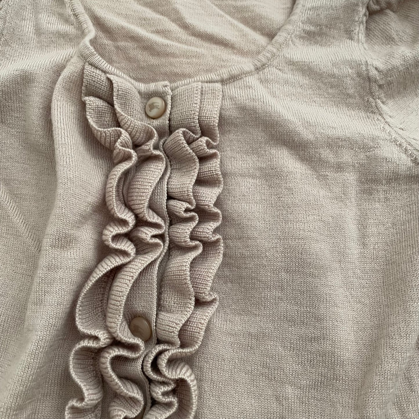 burberry blue label beige frilly ruffle long sleeve wool knit top