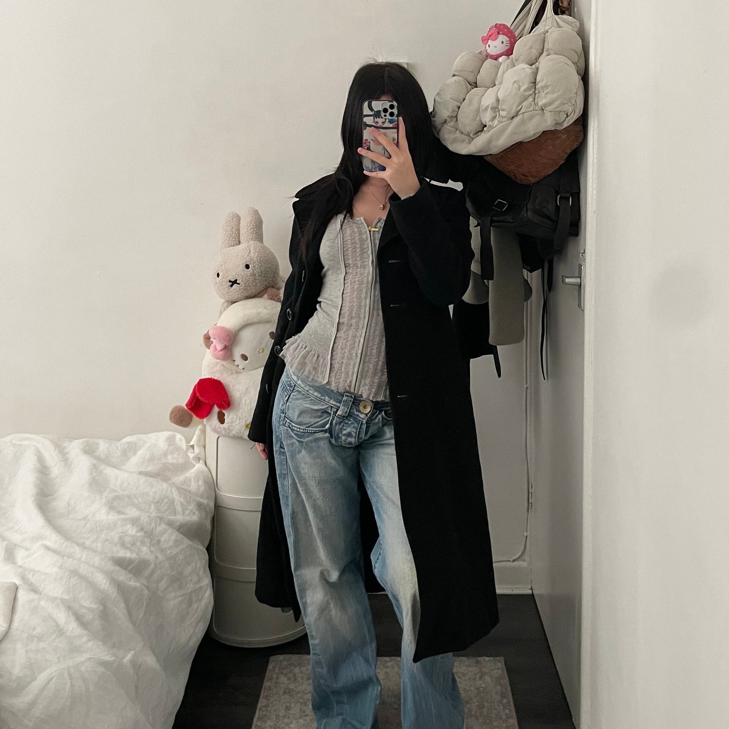 vintage private label 90% wool black collared oversized long coat