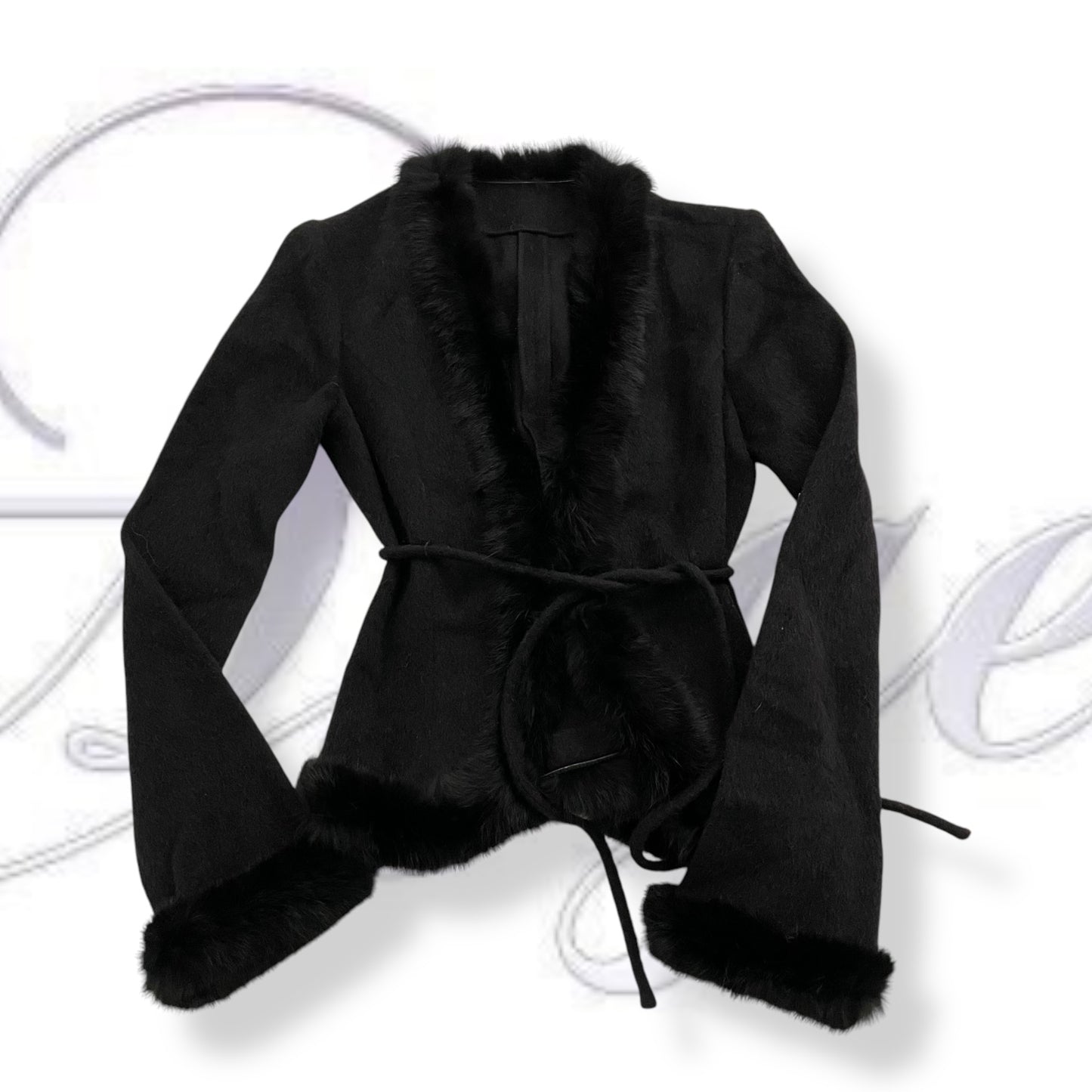 cecil mcbee vintage black rabbit fur x wool fitted cardigan jacket