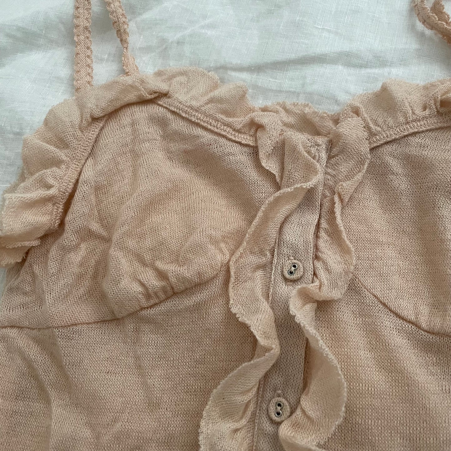 madame a paris peachy beige soft knit ruffle bustier camisole