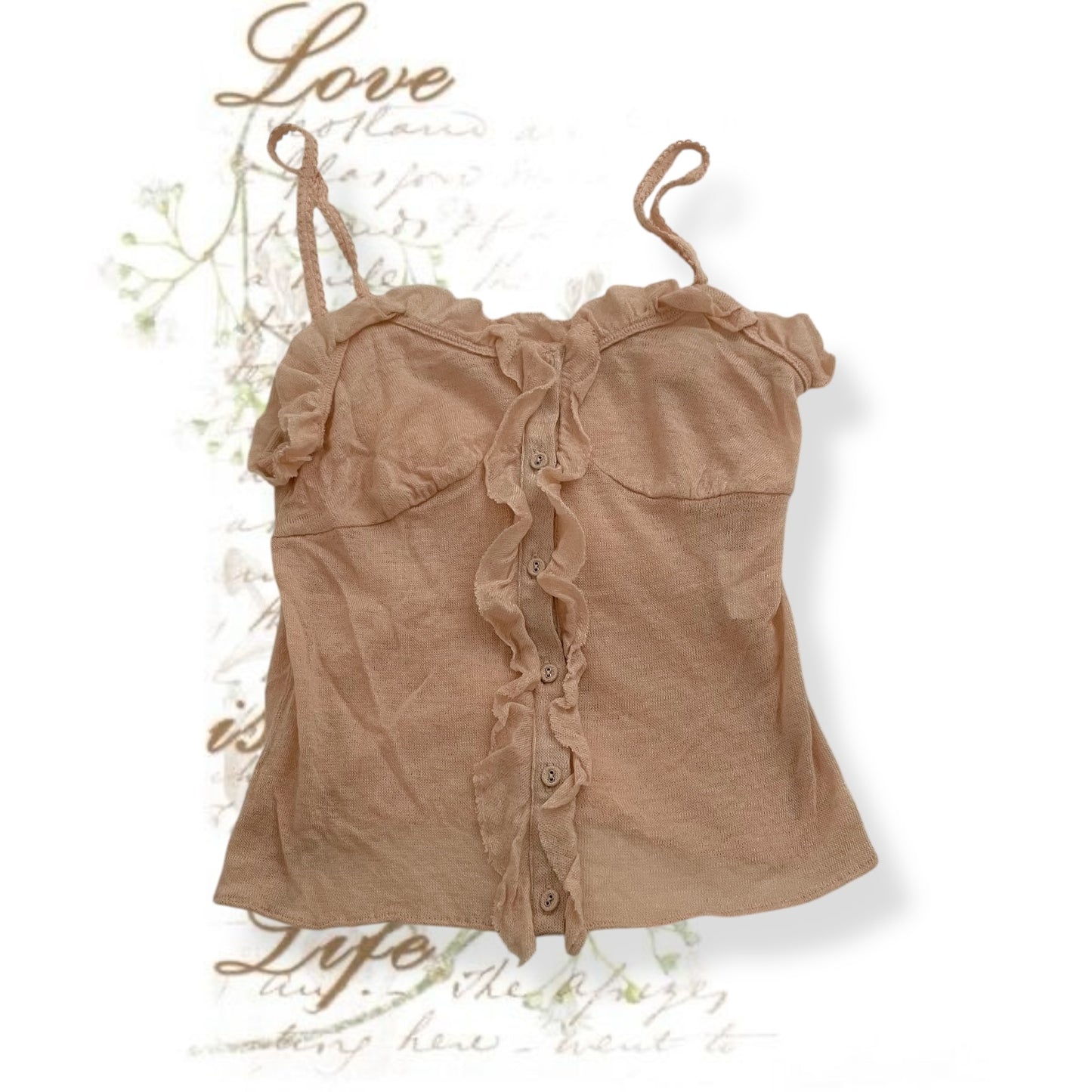 madame a paris peachy beige soft knit ruffle bustier camisole