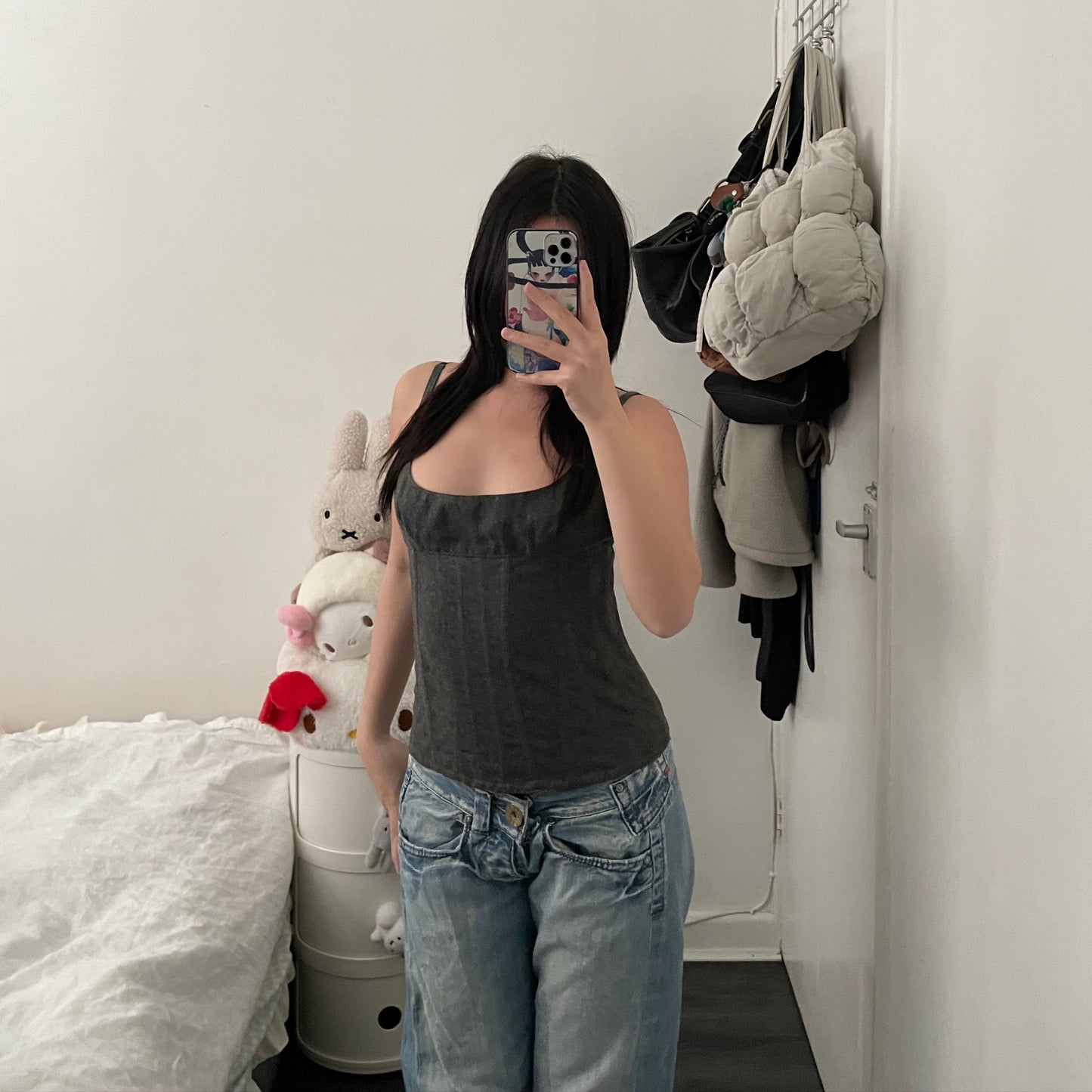 fitted grey wool bustier corset top