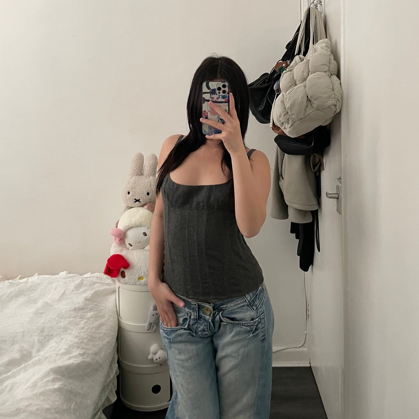 fitted grey wool bustier corset top