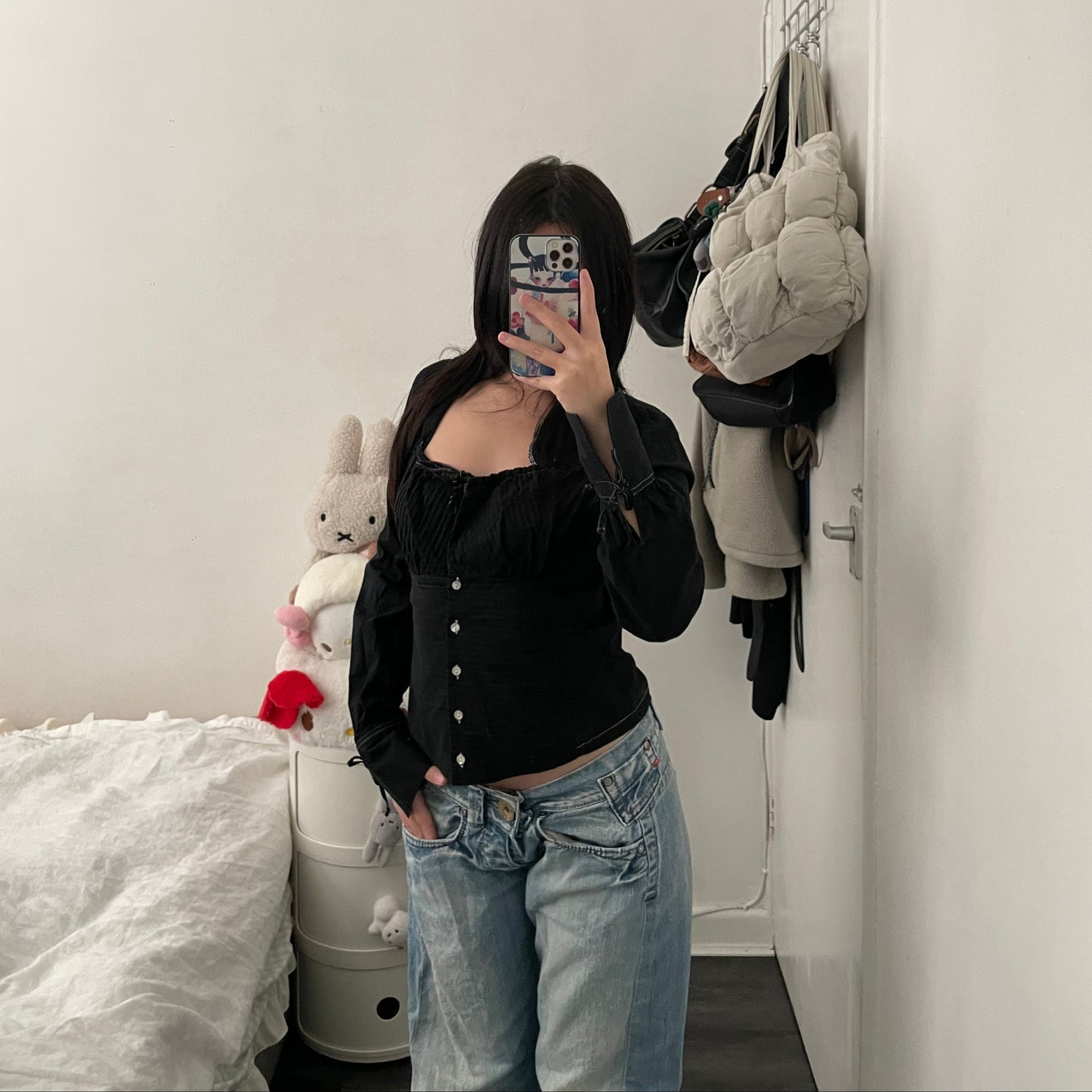 naracamicie long sleeve high collar wide neck bustier long sleeve blouse
