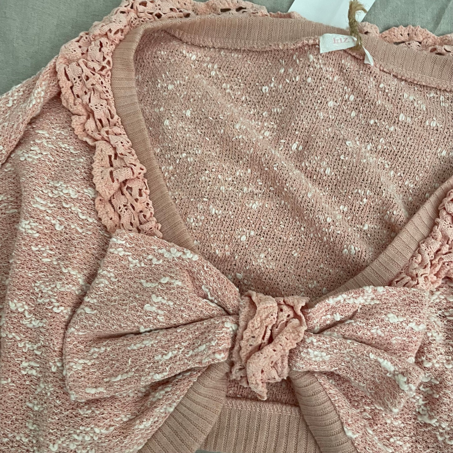 coquette pink liz lisa ruffle crochet lace collar crop bolero cardigan + cute bow