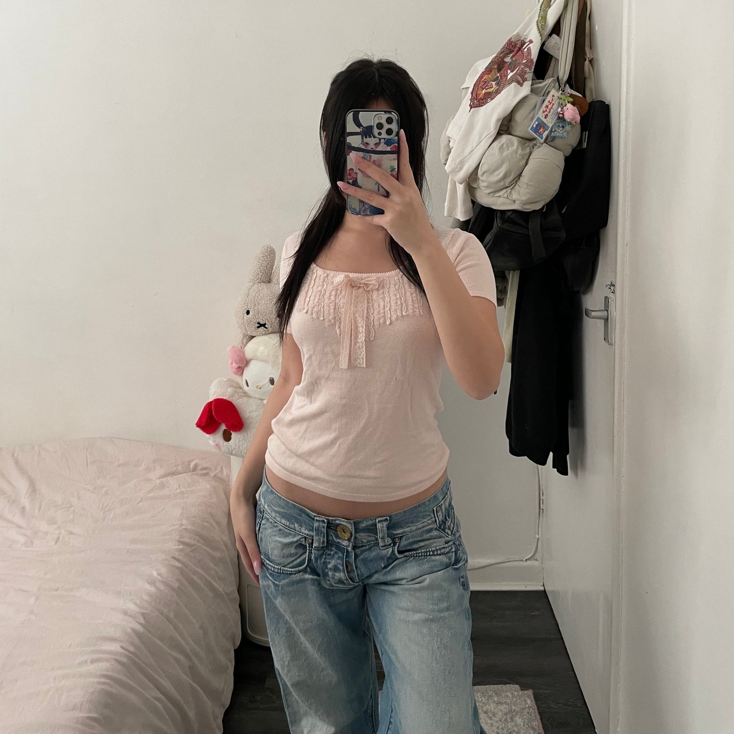 coquette ruffle soft pink lacey short sleeve top