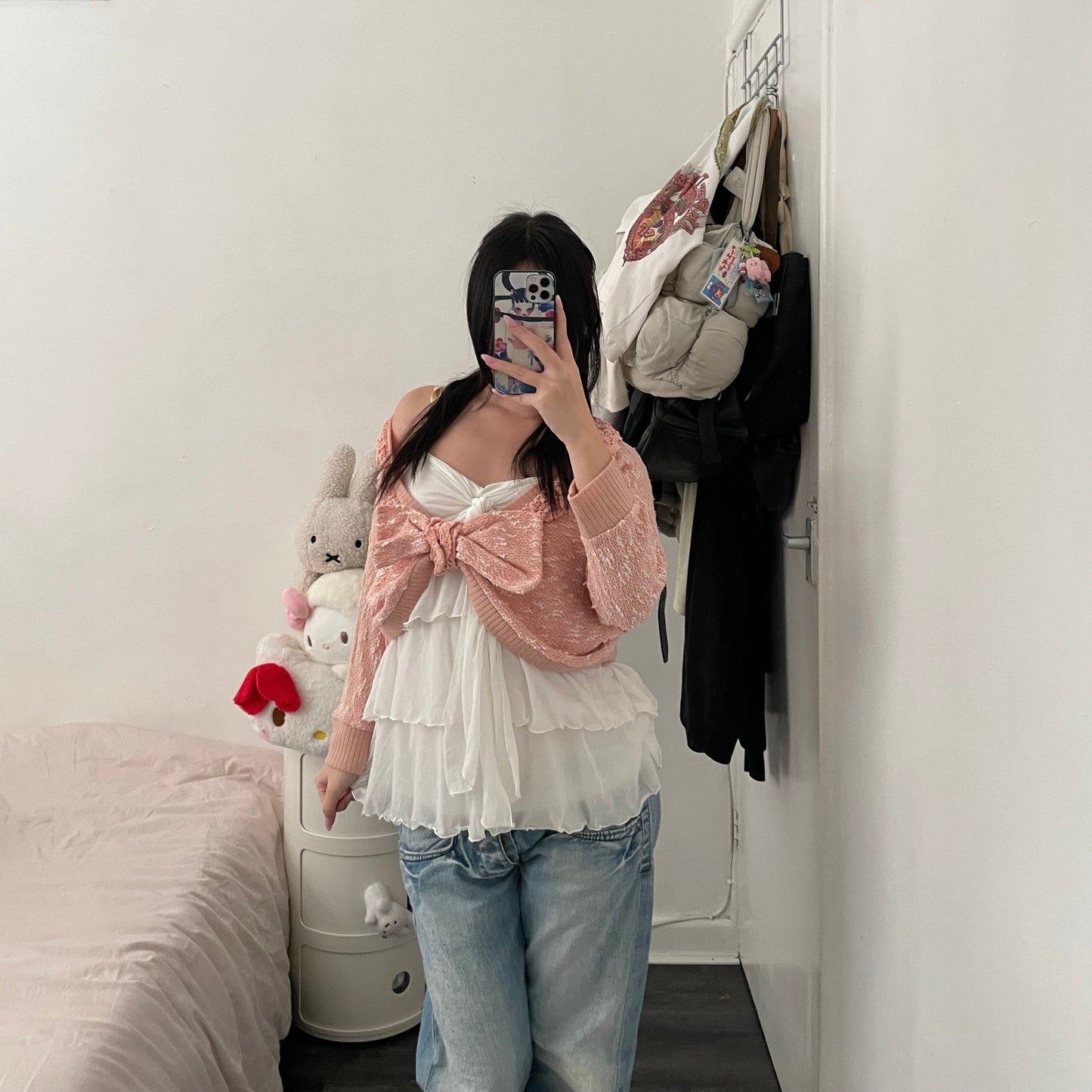 coquette pink liz lisa ruffle crochet lace collar crop bolero cardigan + cute bow