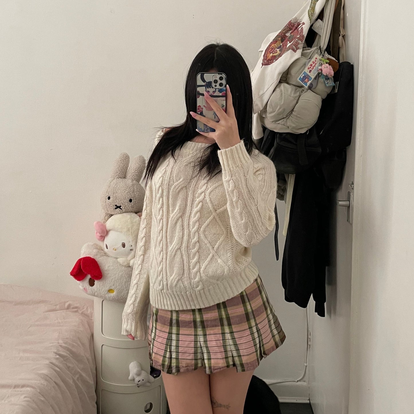 coquette preppy bernis pink green check pleated mini skrt