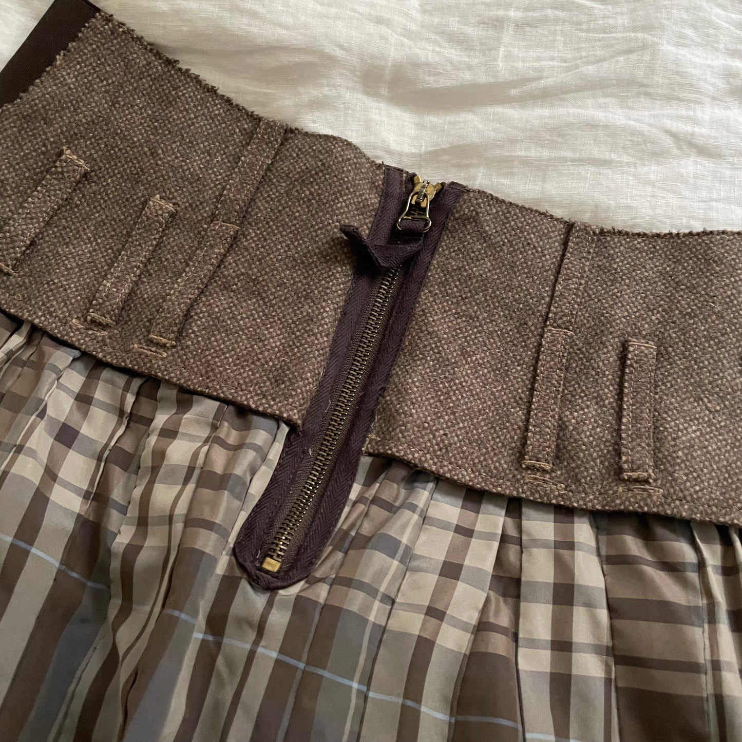 marithe francois girbaud brown drop waist check midi skirt