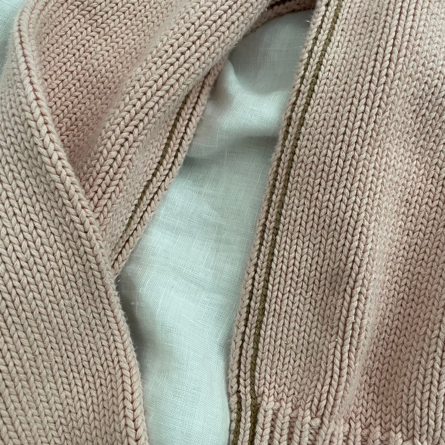 dkny preppy baby pink sporty cropped fitted sweater with khaki trim