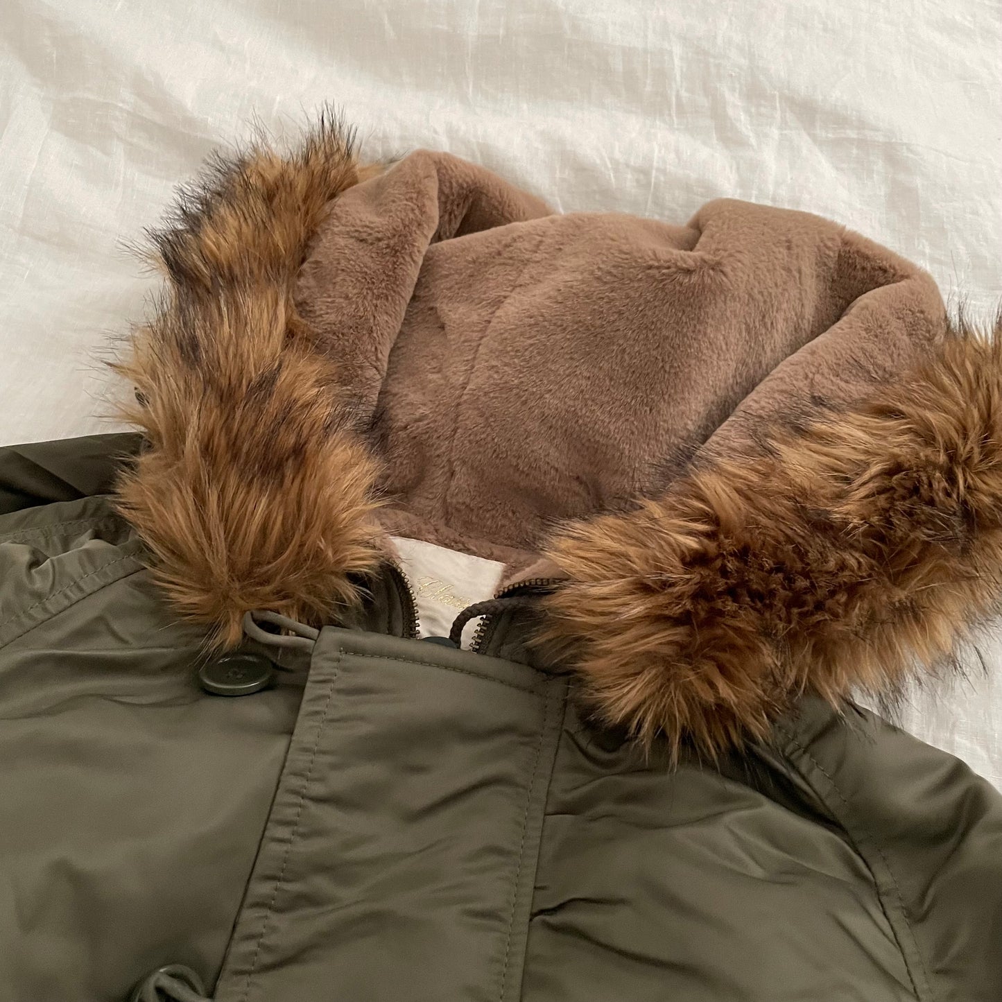grace class/continential khaki puffer blouson jacket with pleated back detail