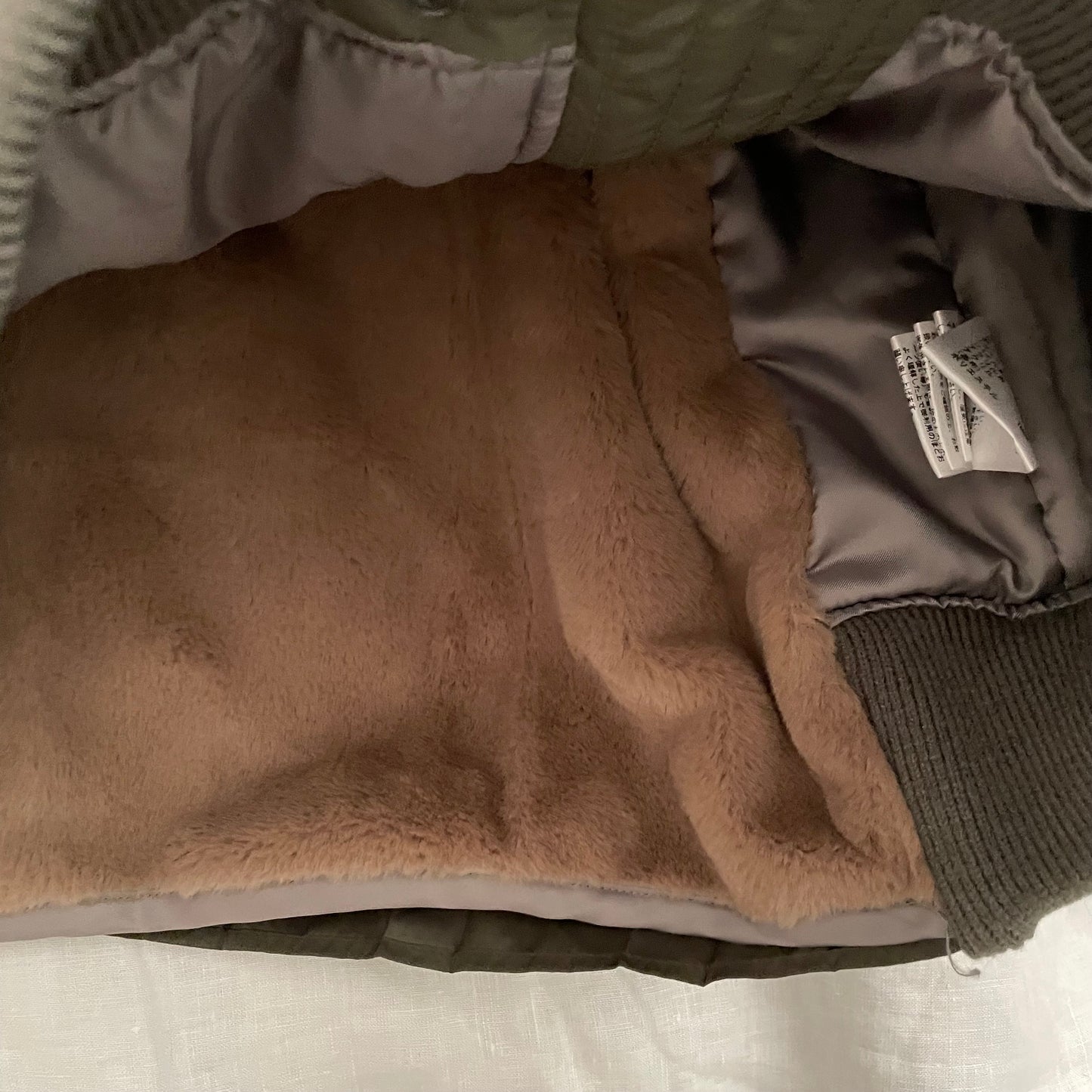 grace class/continential khaki puffer blouson jacket with pleated back detail