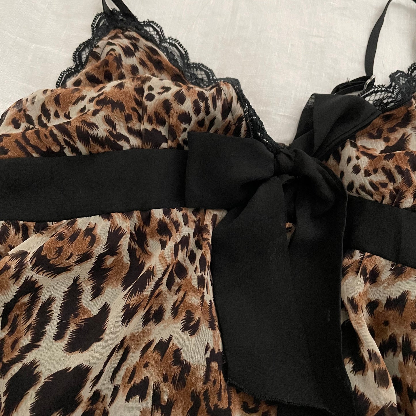 brown beige gyaru leopard print lacey babydoll camisole