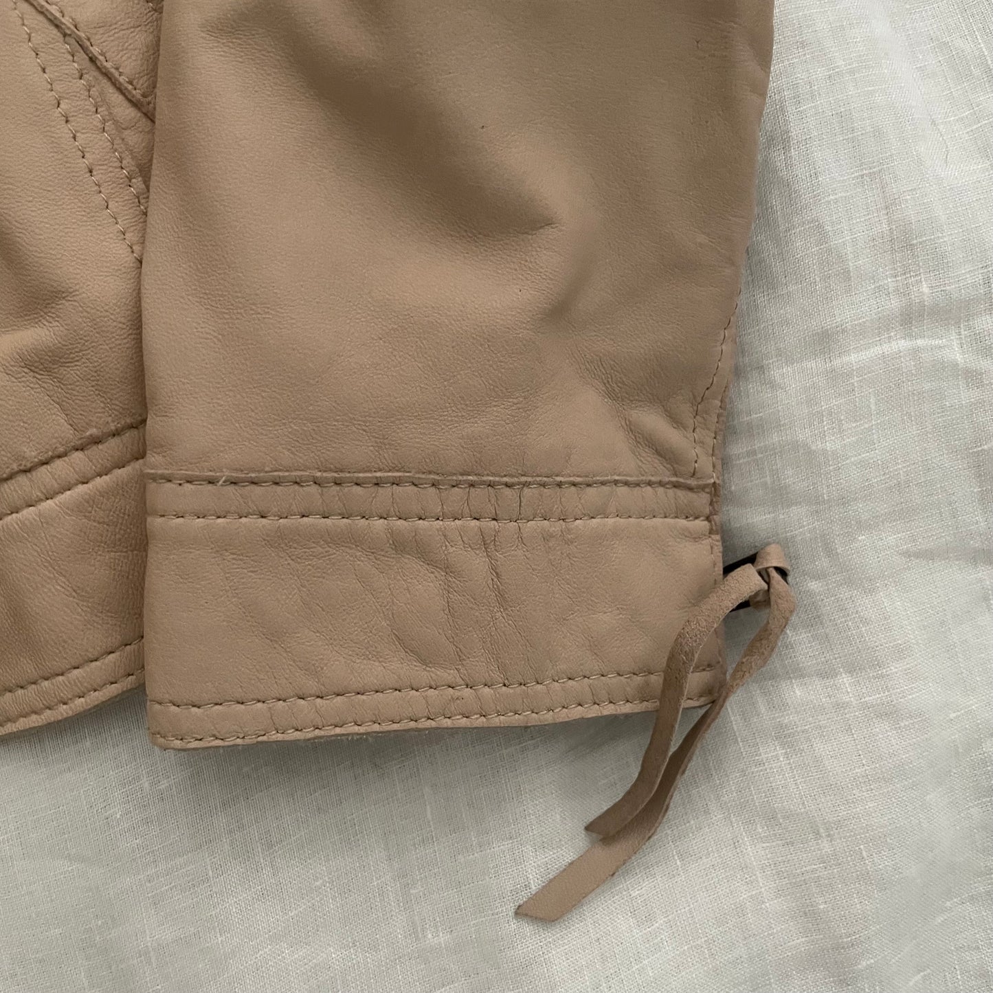 beige vintage rebecca taylor sheepskin leather ruffle jacket