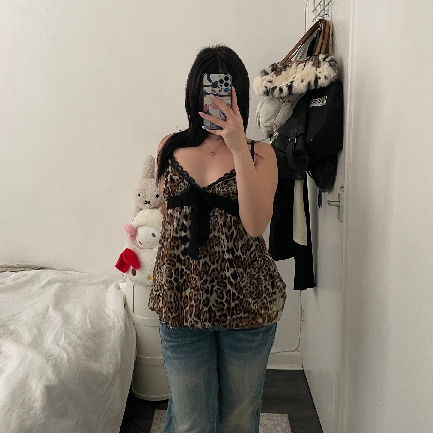 brown beige gyaru leopard print lacey babydoll camisole