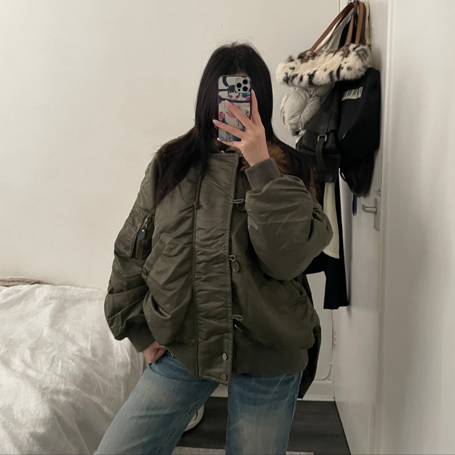 grace class/continential khaki puffer blouson jacket with pleated back detail