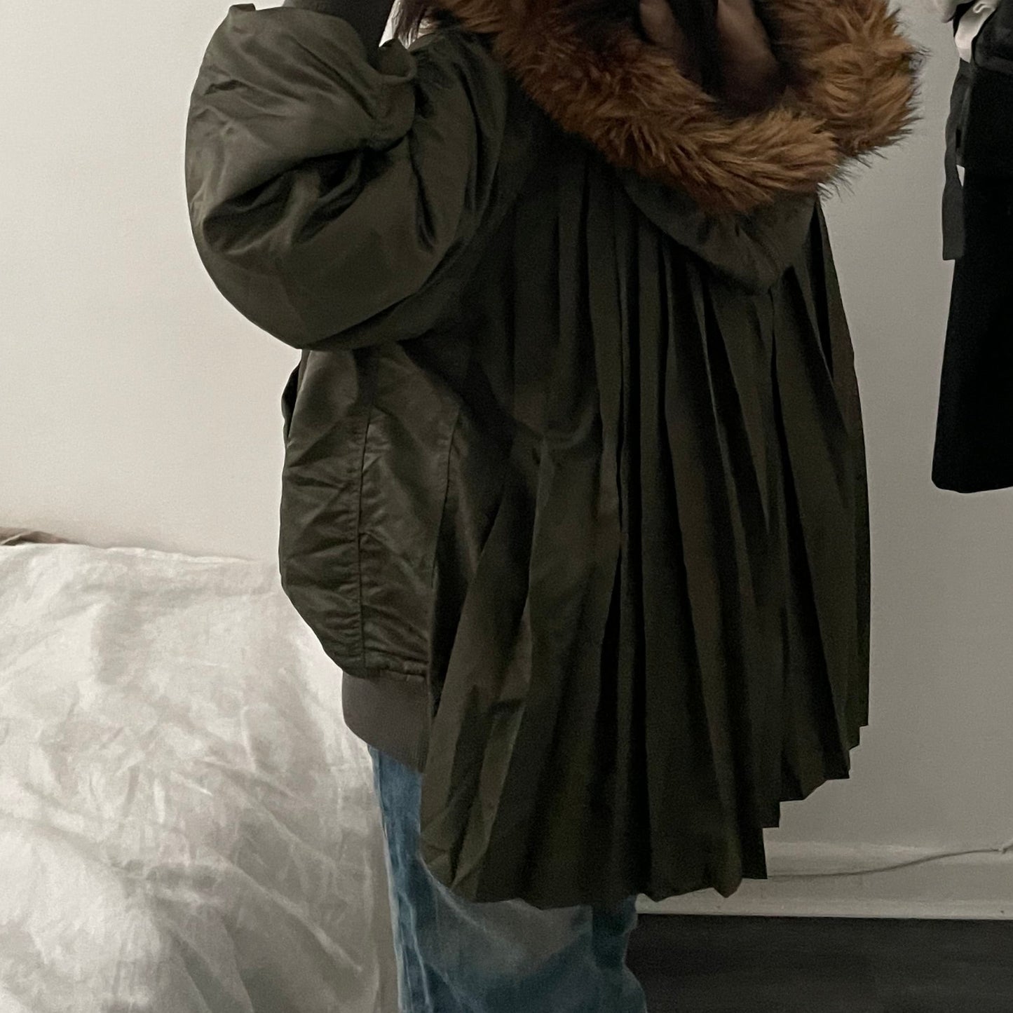 grace class/continential khaki puffer blouson jacket with pleated back detail