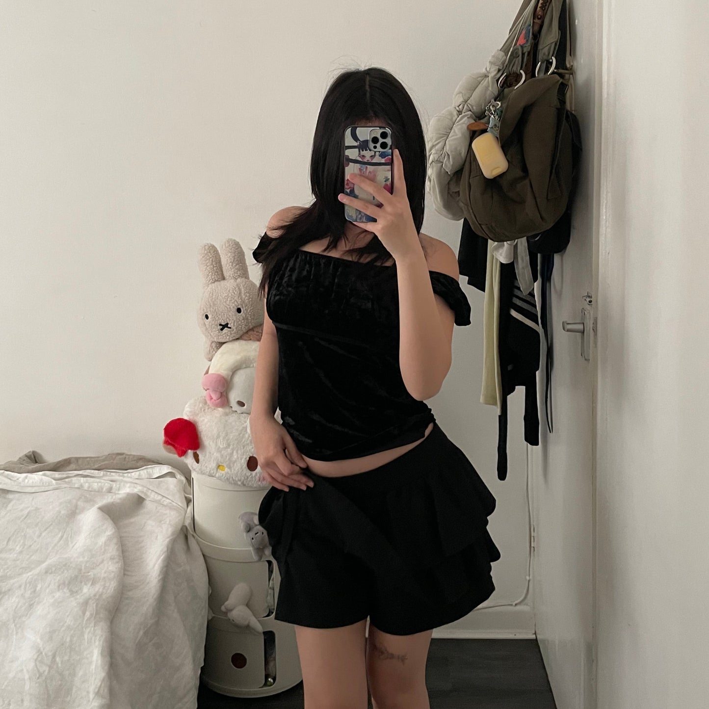 coquette preppy cynthia rowley black ruffle frill tiered skort