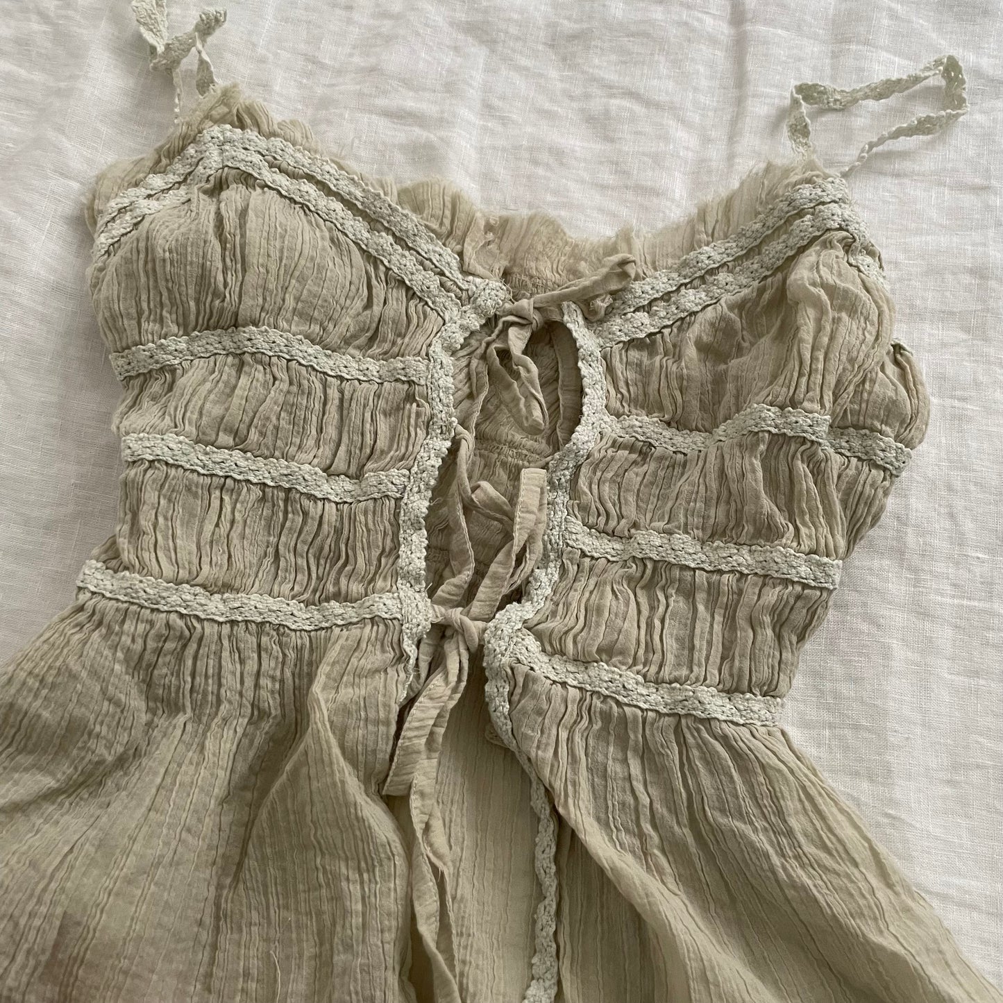 sugar rose sea green grey ruched balletcore front tie camisole