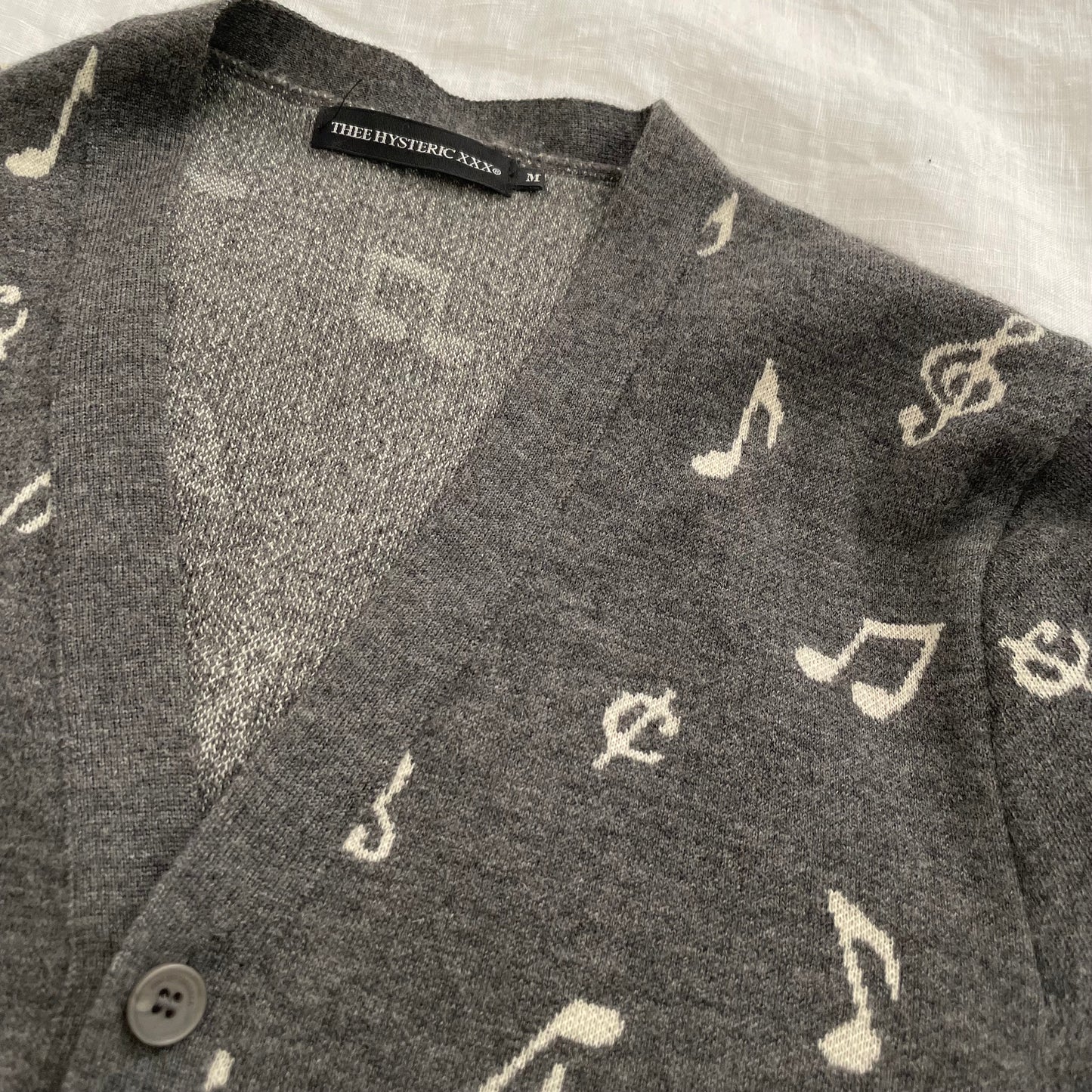 grey hysteric glamour thee hysteric xxx musical note print long sleeve cardigan