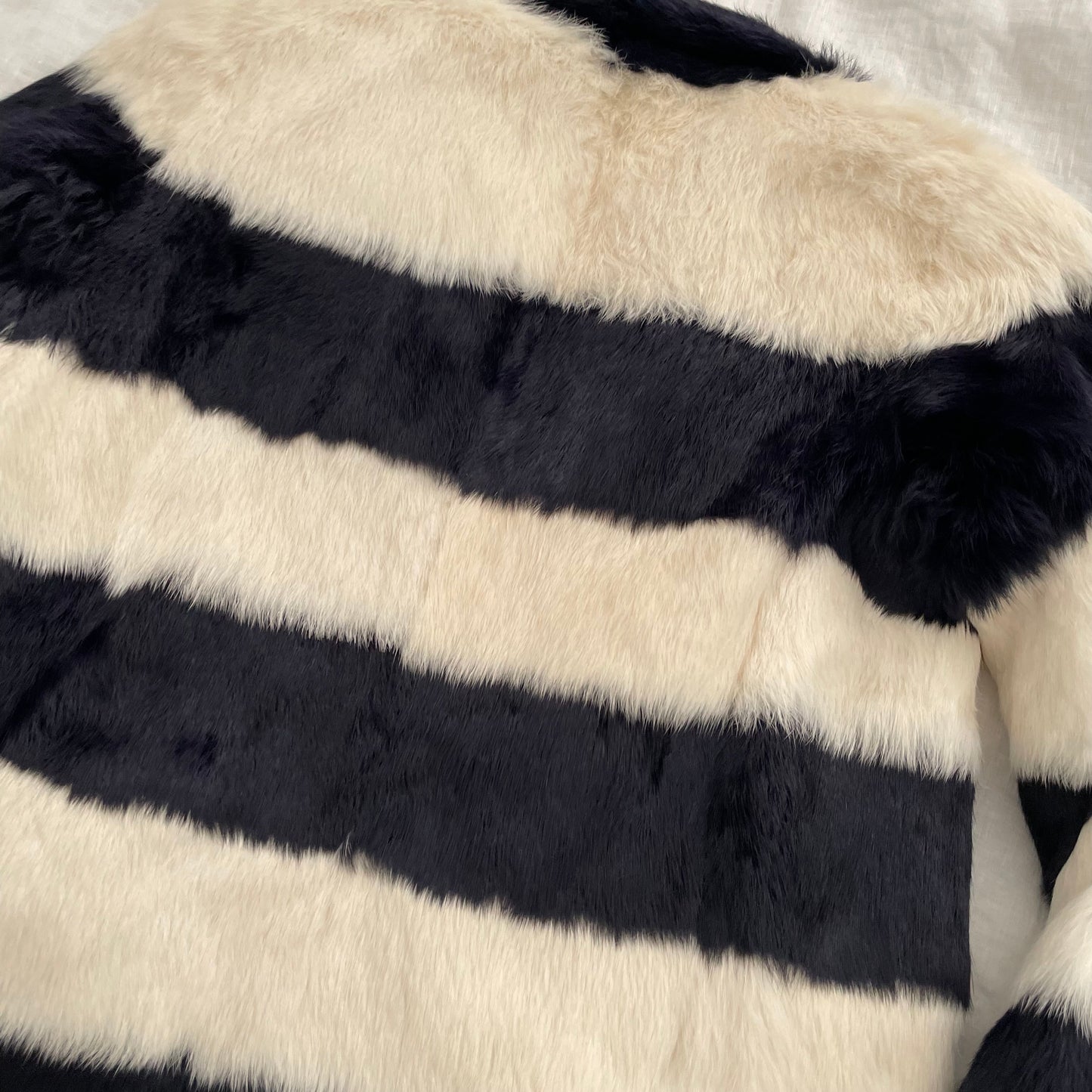 bape bapy tall line black white striped rabbit fur reversible jacket