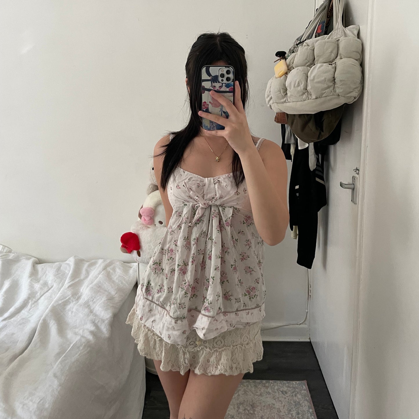 olives des olives baby pink floral print babydoll ribbon bow bust camisole