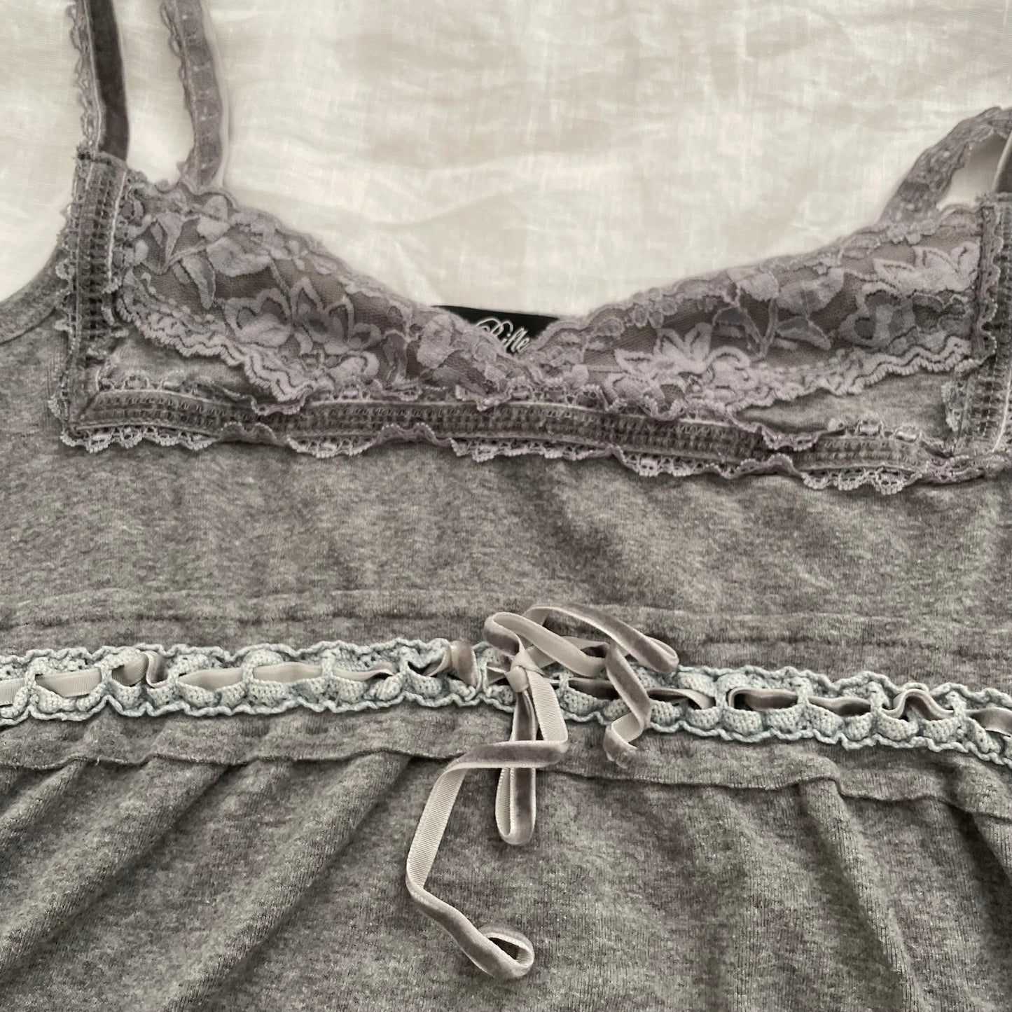 grey rifle lacey babydoll camisole with ribbon bow detail