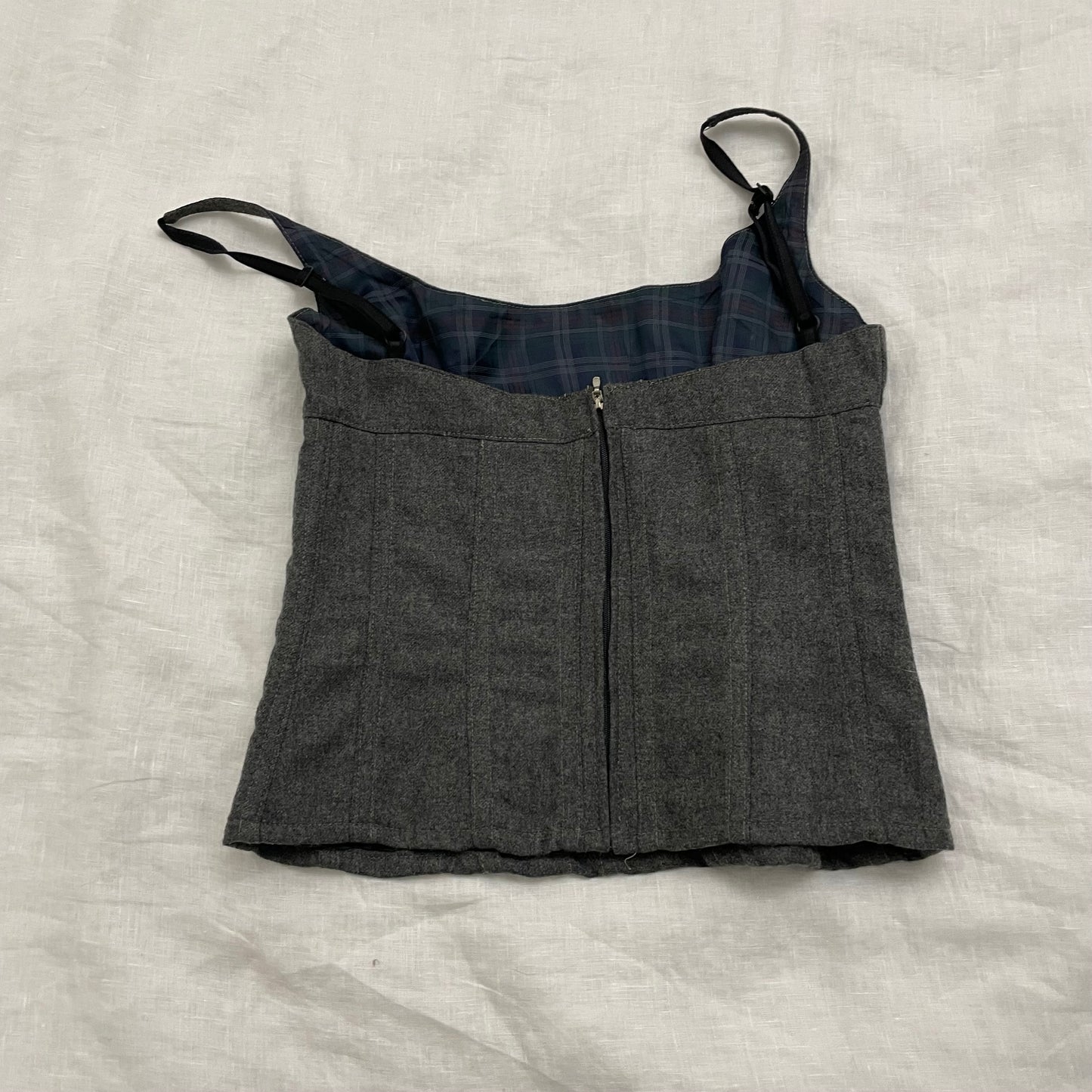 fitted grey wool bustier corset top
