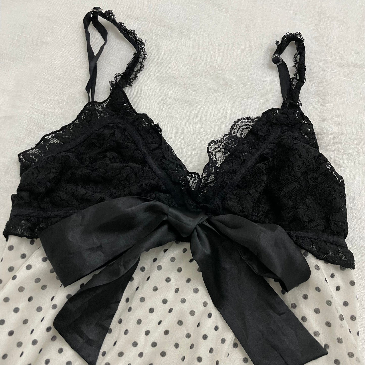 d&s white black polka dot lacey bustier babydoll camisole