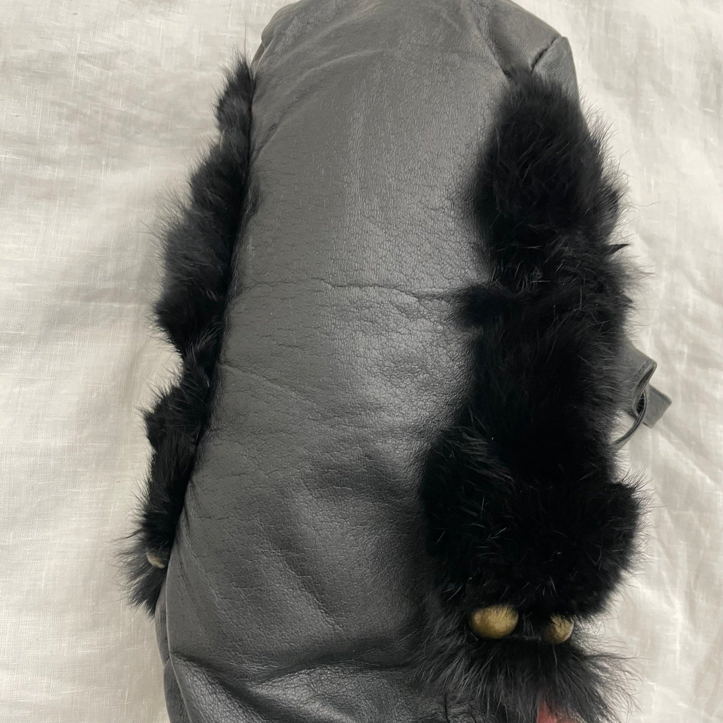 black fur faux leather shoulder bag