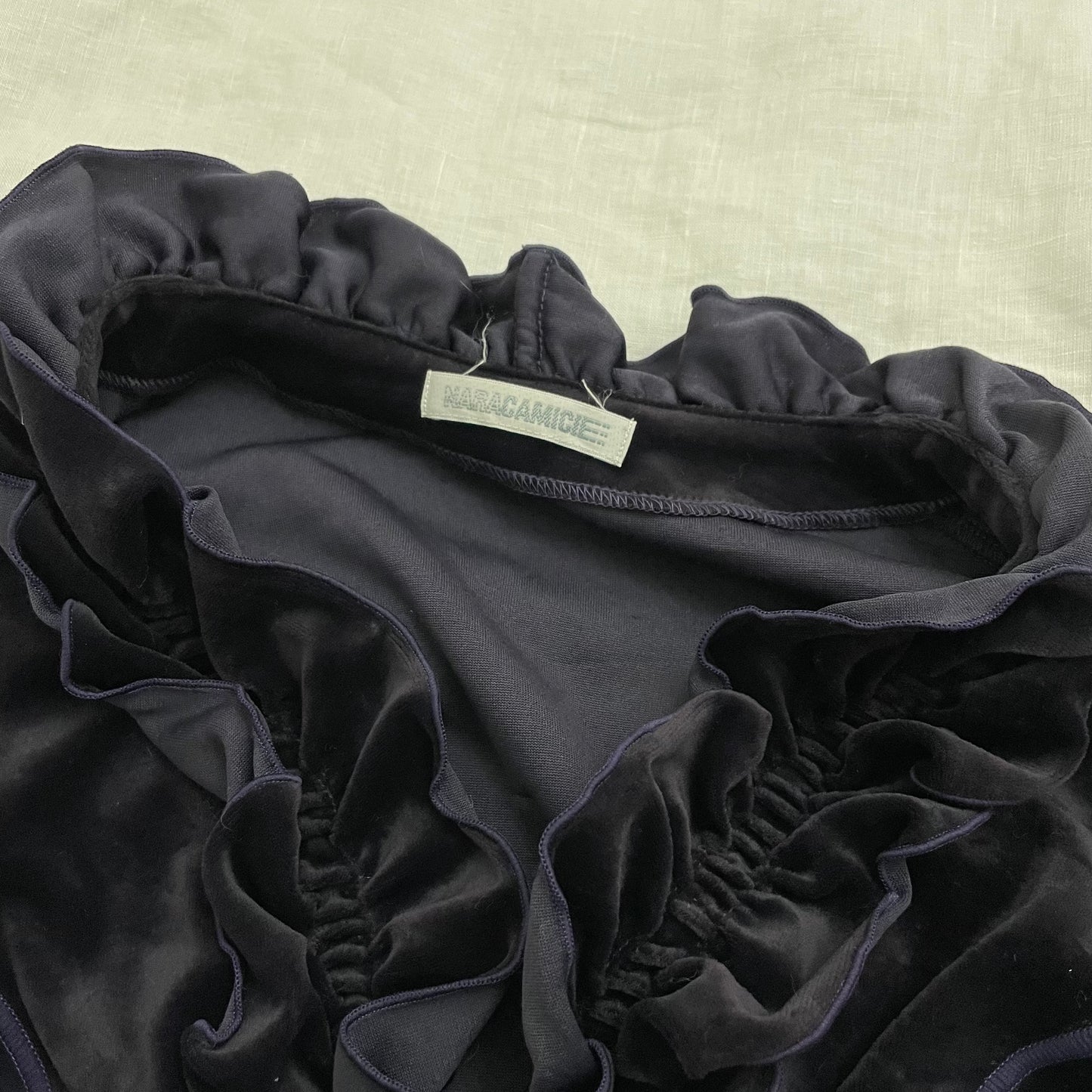 naracamicie dark purple velvet long sleeve ruffle blouson top