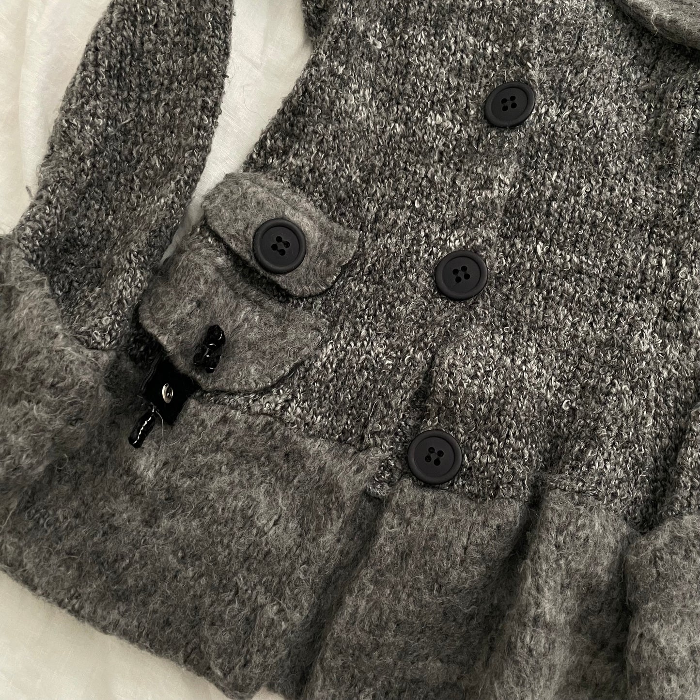 zone bleue grey fluffy knit wide collar asymmetric cardigan jacket