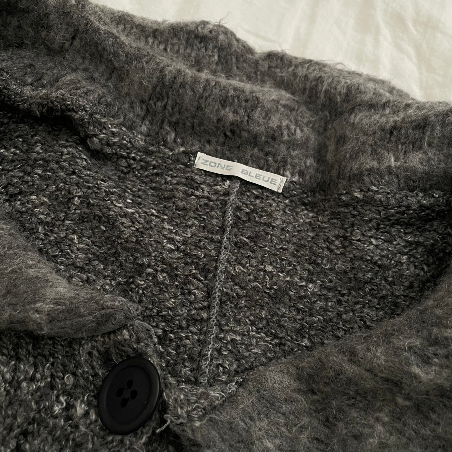 zone bleue grey fluffy knit wide collar asymmetric cardigan jacket