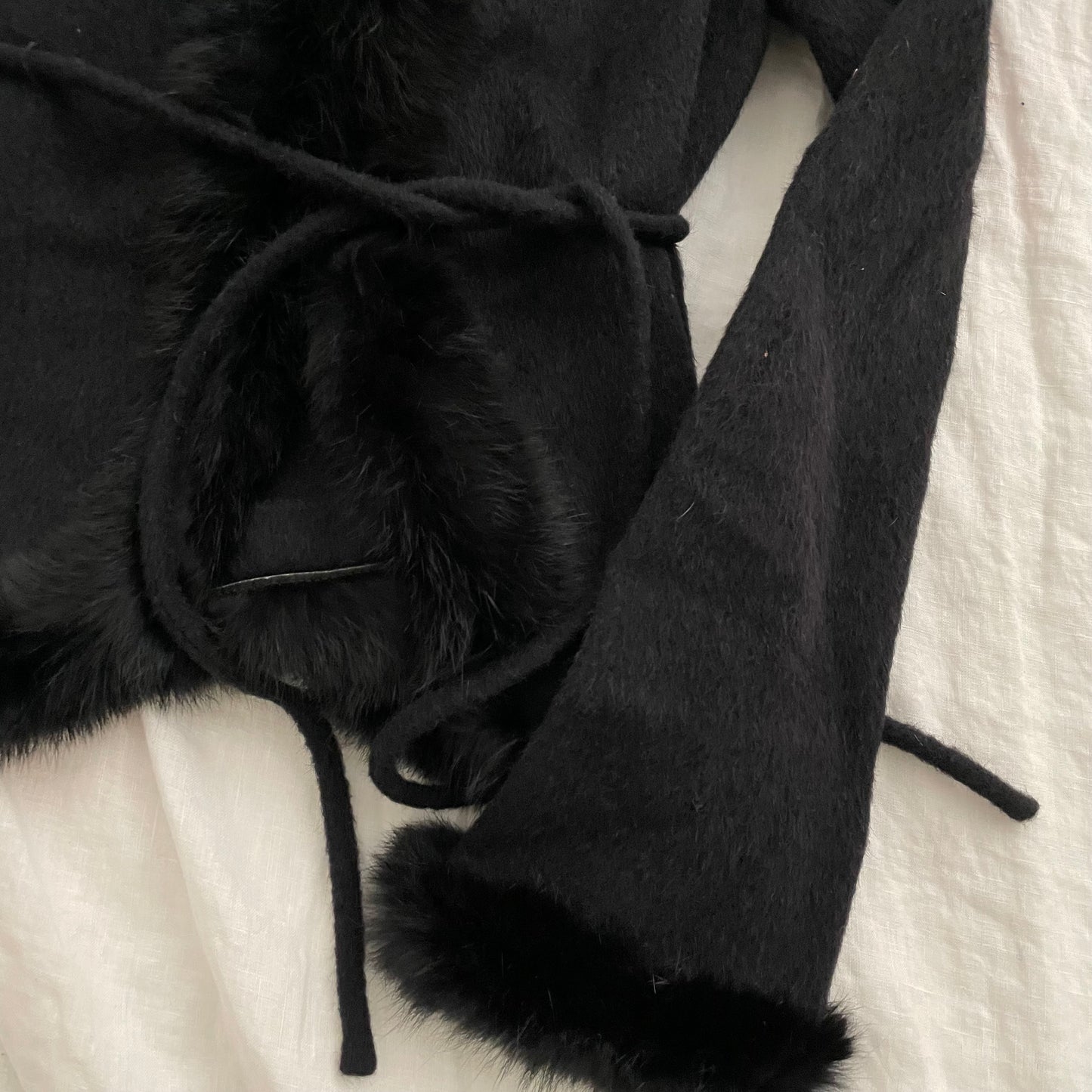 cecil mcbee vintage black rabbit fur x wool fitted cardigan jacket
