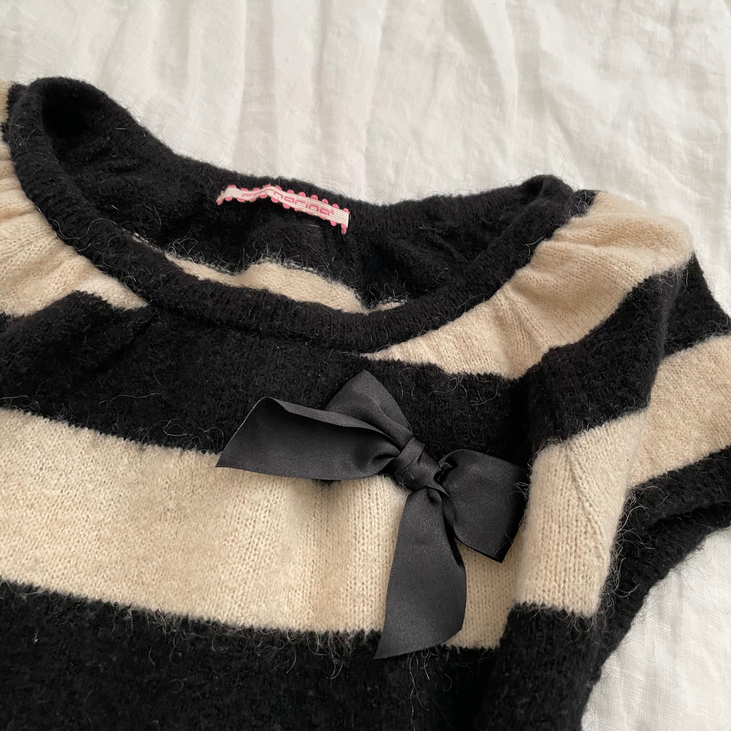 fornarina mohair blend white black puff sleeve knit