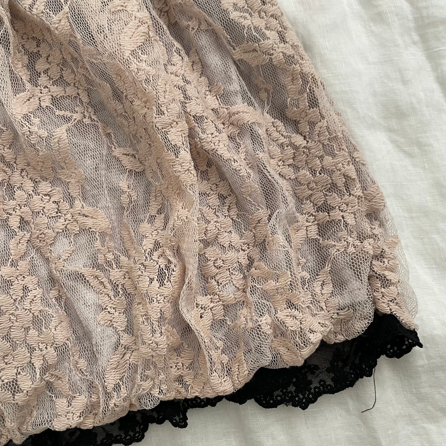 rojita pink ivory lacey puff sleeve babydoll blouse dress with black ruffle tulle