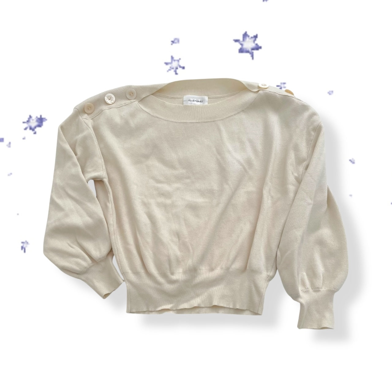 jill stuart off white ivory utility button shoulder wide neck jumper