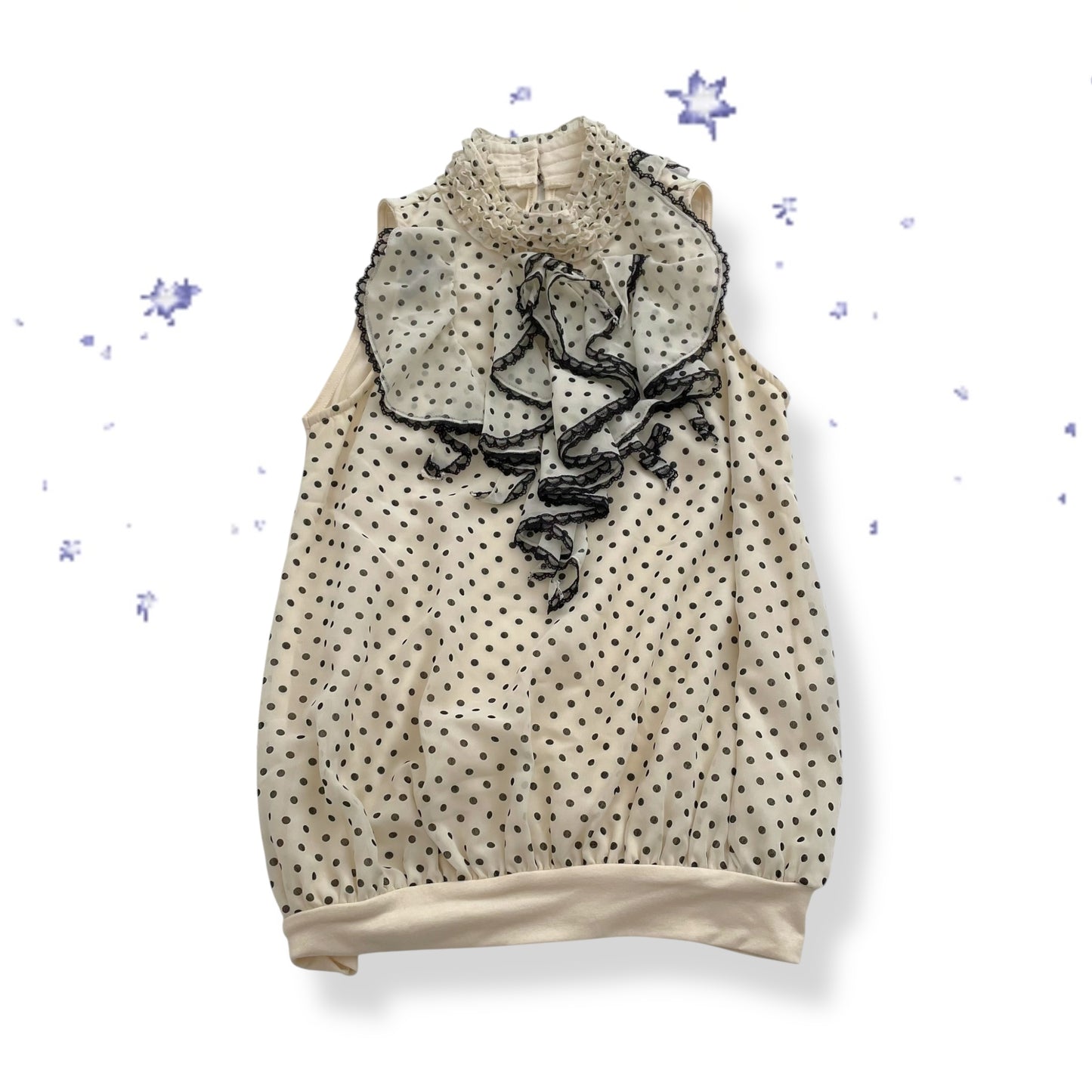 axes femmes cream polka dot ruffle collar blouson vest top