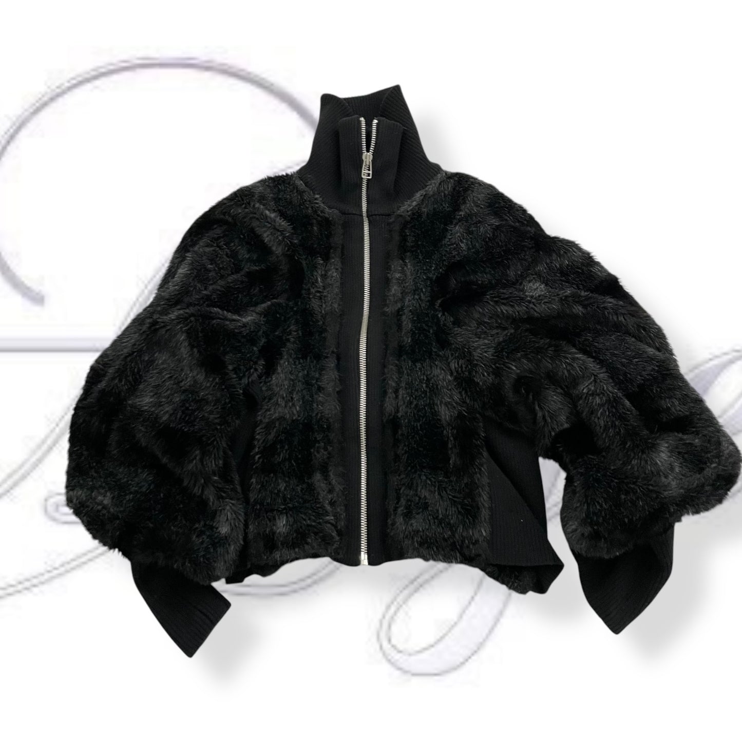 zucca black grey striped oversized batwing fur jacket