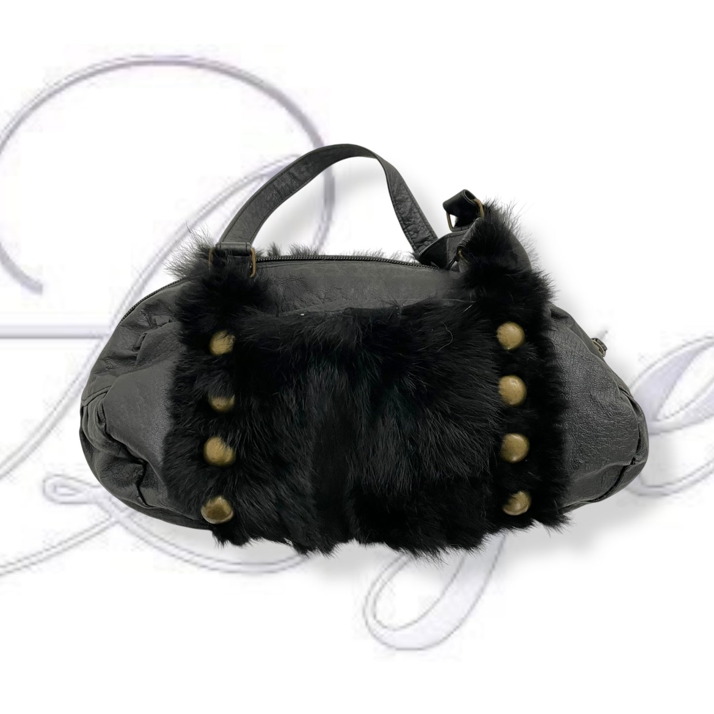 black fur faux leather shoulder bag