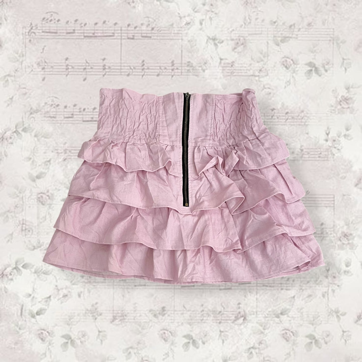 coquette y2k preppy lilac pink high waisted zip ruffle tiered mini skirt