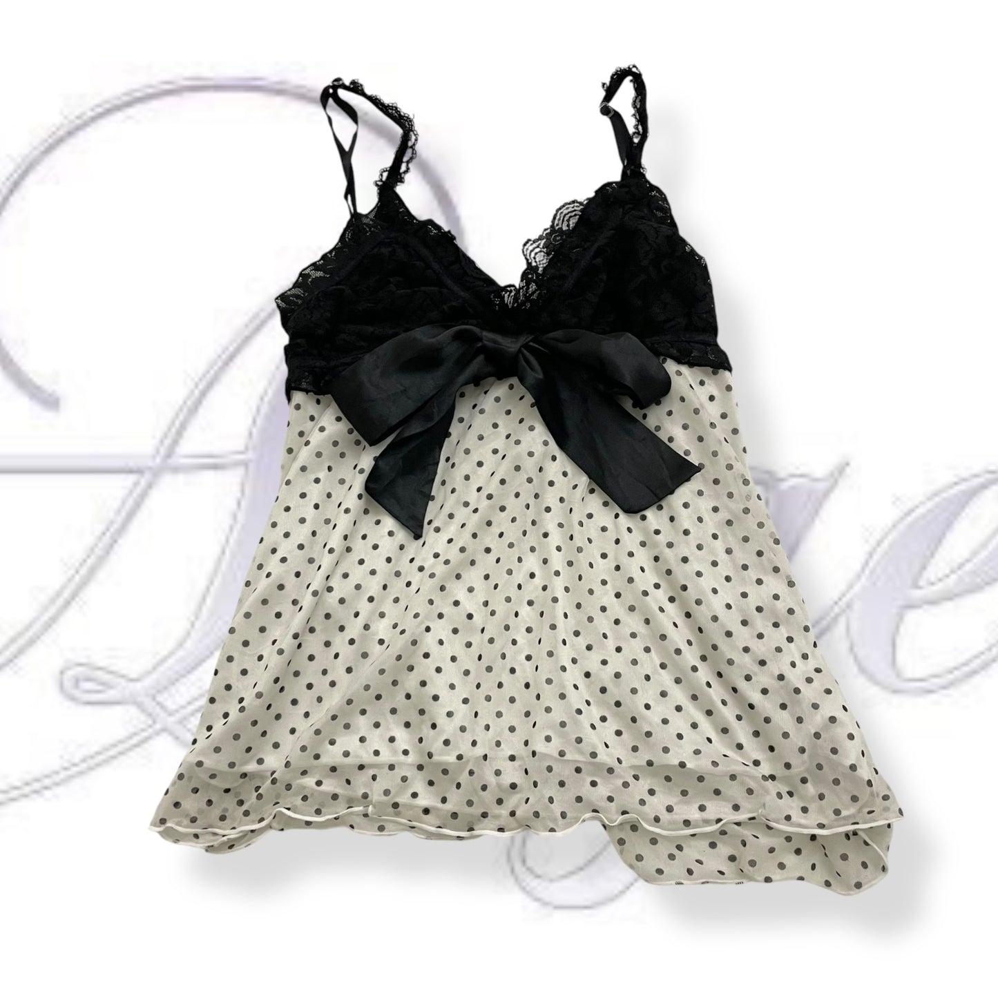 d&s white black polka dot lacey bustier babydoll camisole