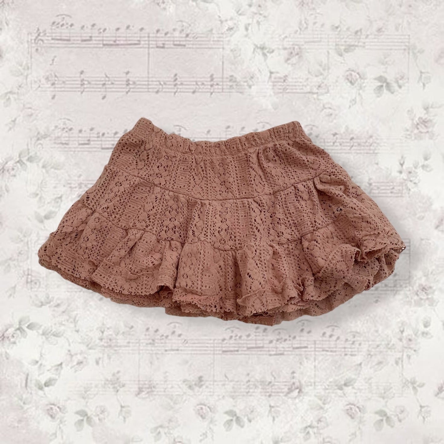 shake shake dusty pink coquette boho lacey knit mini skirt