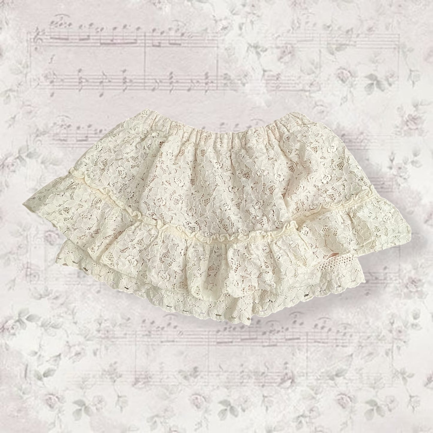 off white cream lacey puffy bloomer skort with ribbon detail