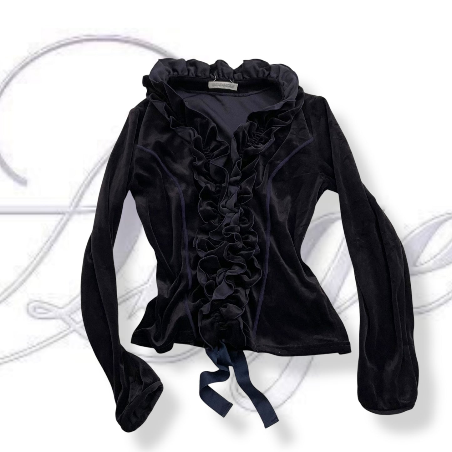 naracamicie dark purple velvet long sleeve ruffle blouson top