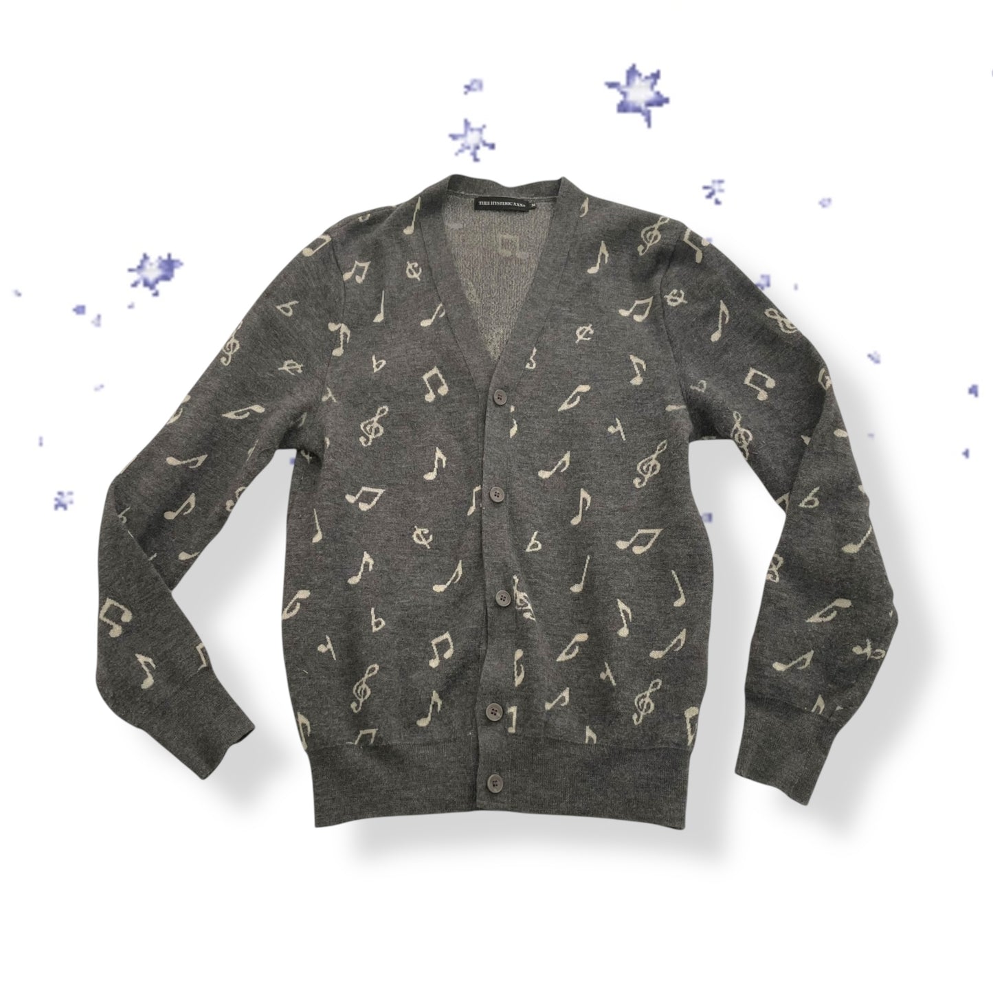 grey hysteric glamour thee hysteric xxx musical note print long sleeve cardigan