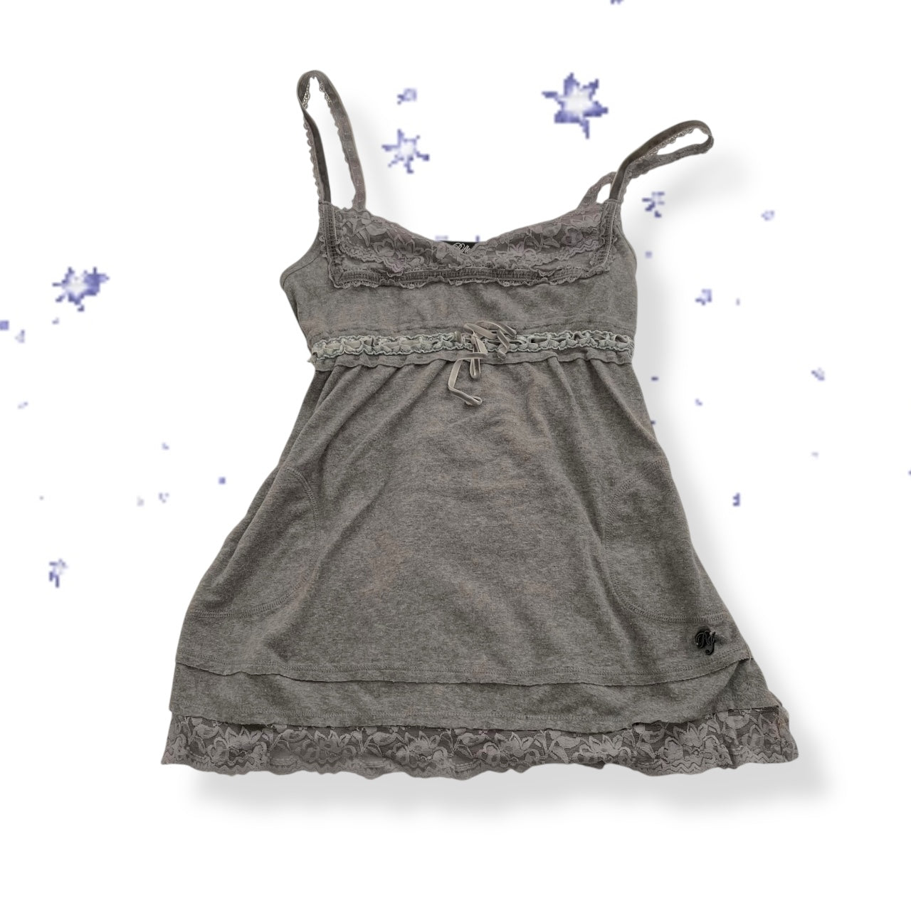 grey rifle lacey babydoll camisole with ribbon bow detail