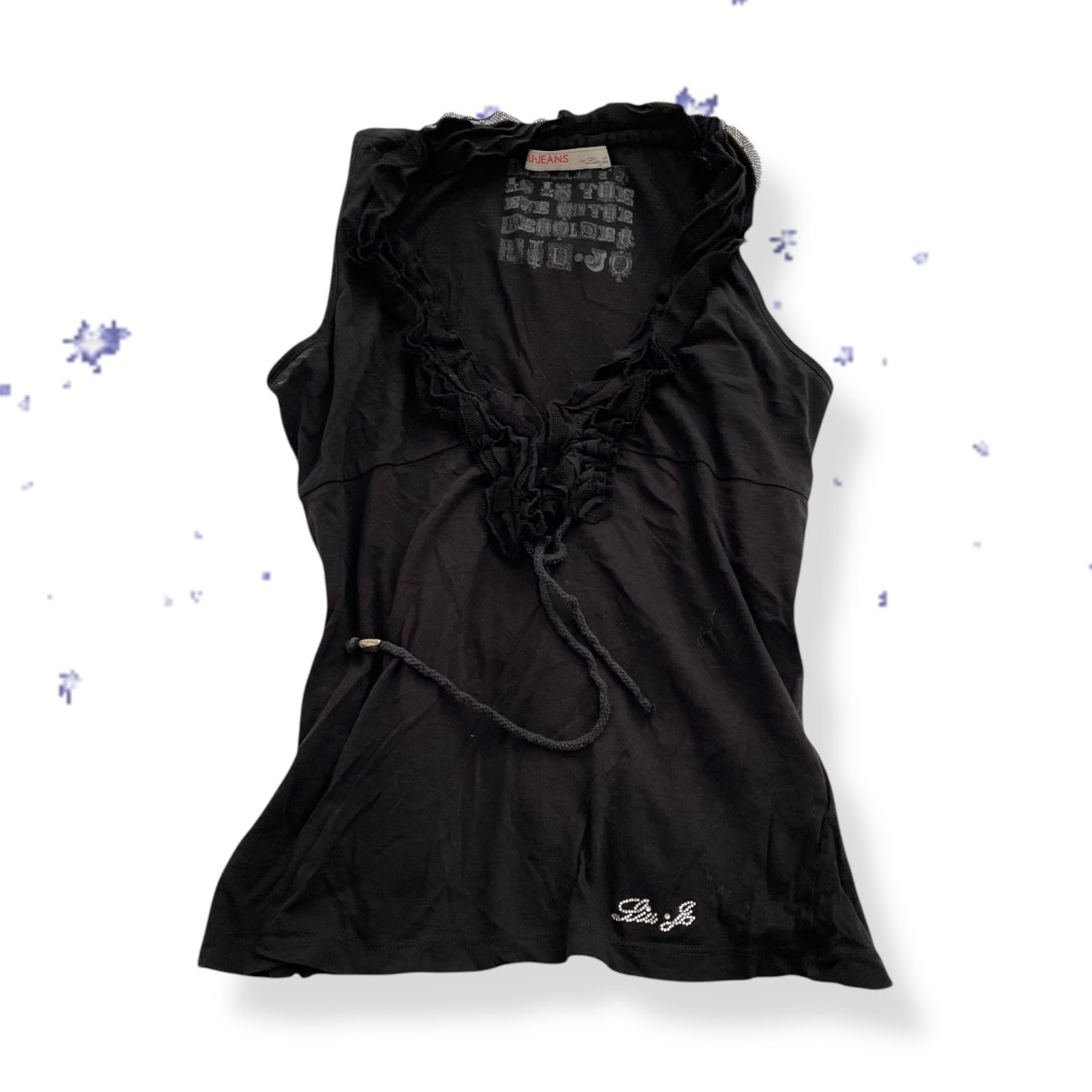 coquette balletcore liu jo black ruffle collar vest top