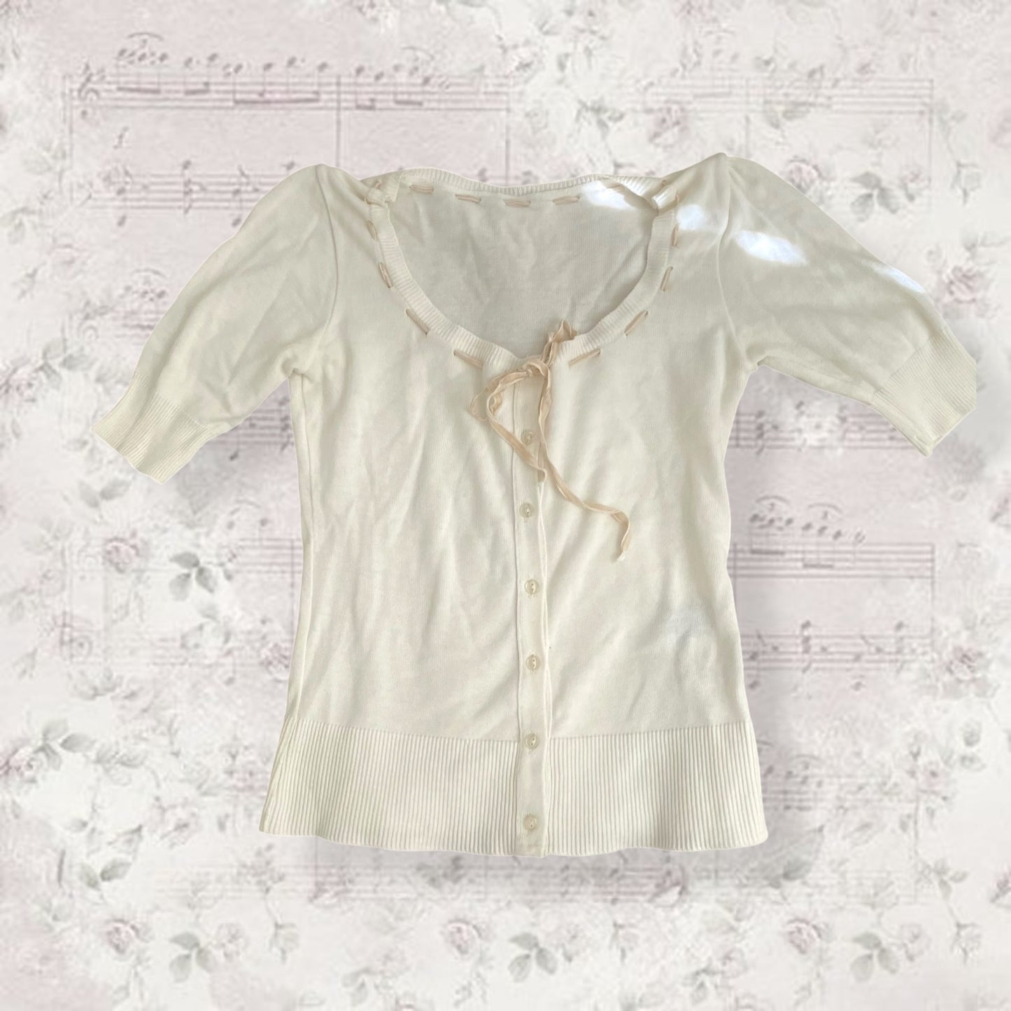 jill stuart white half sleeve round neck cardigan